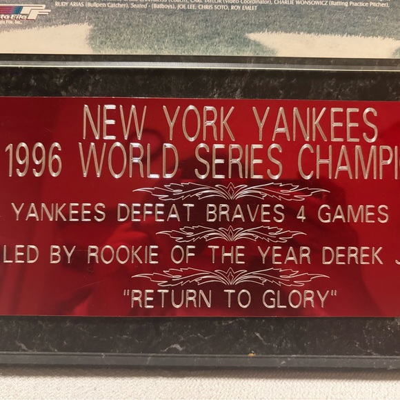 1996 New York Yankees World Series Champions Plaque “Return to Glory”